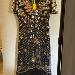 Glamorous Black and Gold Sequin Mini Dress